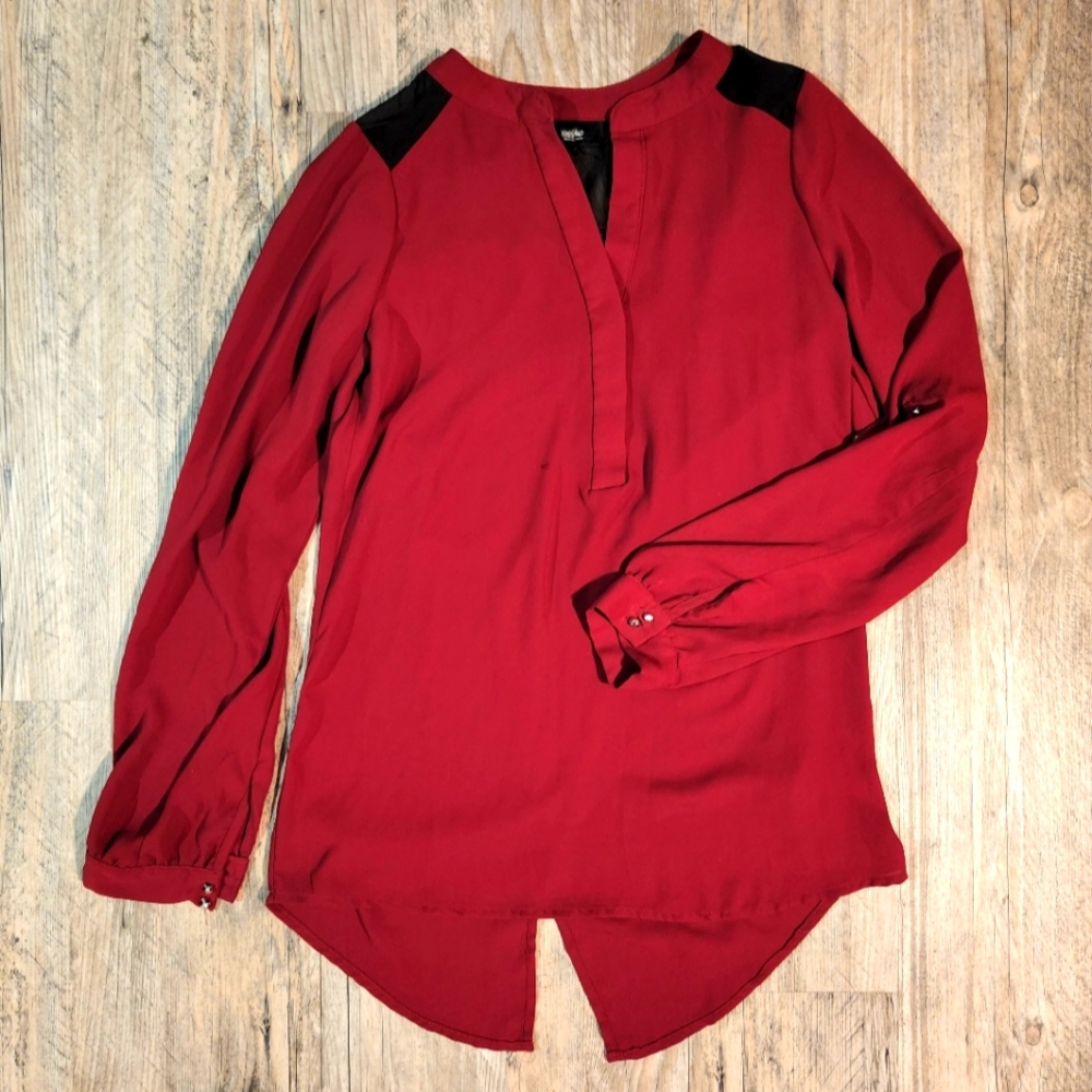 Red long sleeve blouse with tulip back
